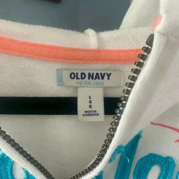 Old Navy Women’s teens zip up white logo hoodie size L NWOT - Picture 3 of 3